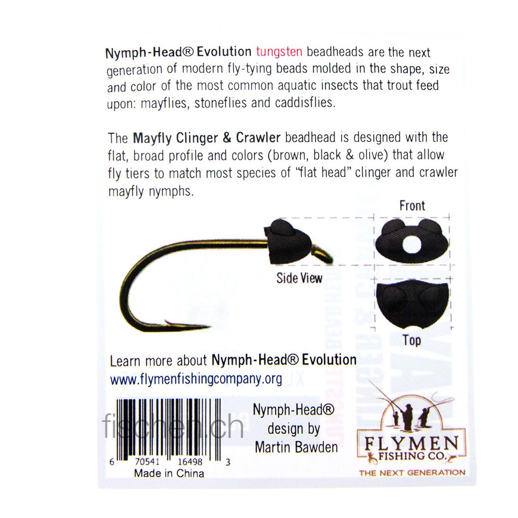 Nymph Head Mayfly Clinger & Crawler - Black - Tête tungstène - Image du produit 2