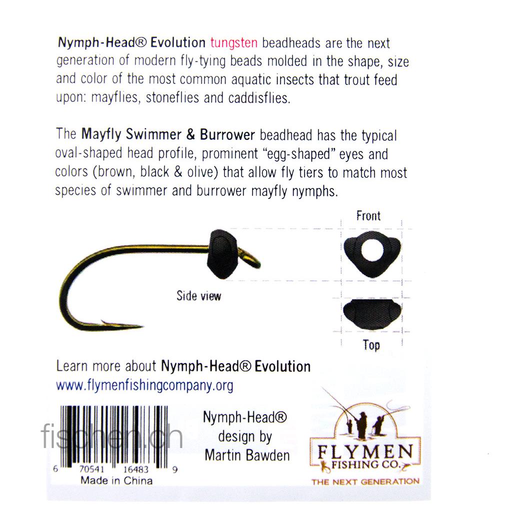 Nymph Head Mayfly Swimmer & Burrower - Black - Tungstenköpfe - Produktbild 2