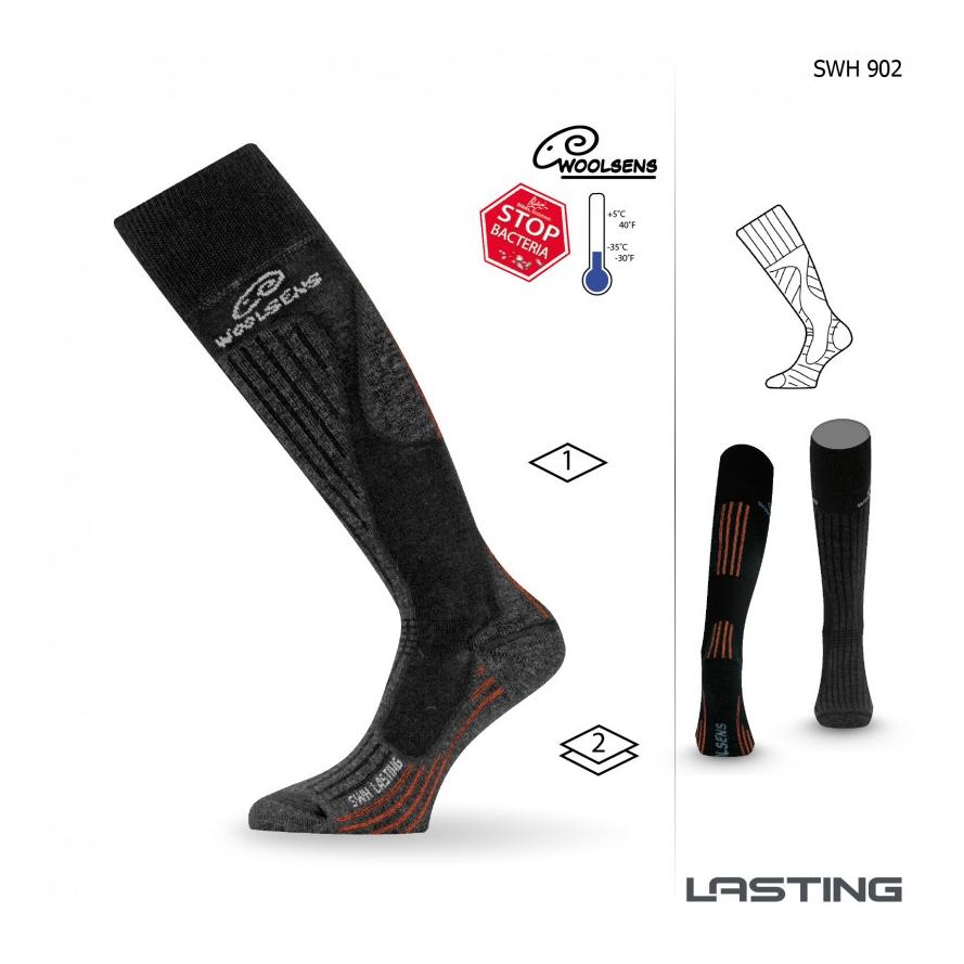 SWH Merinowolle Winter Kniesocken Unisex - schwarz/rot